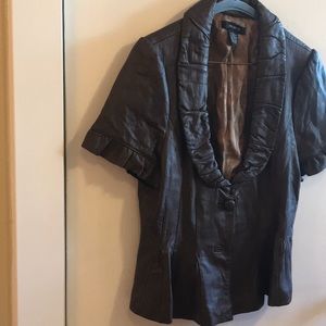 Dark brown short sleeve leather jacket